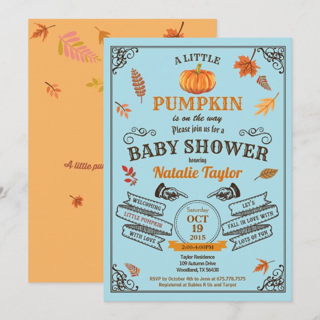 Calabaza de calabaza vintada niño ducha invitación (Anverso / Reverso)