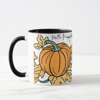Calabaza de color de agua café y tazas de otoño