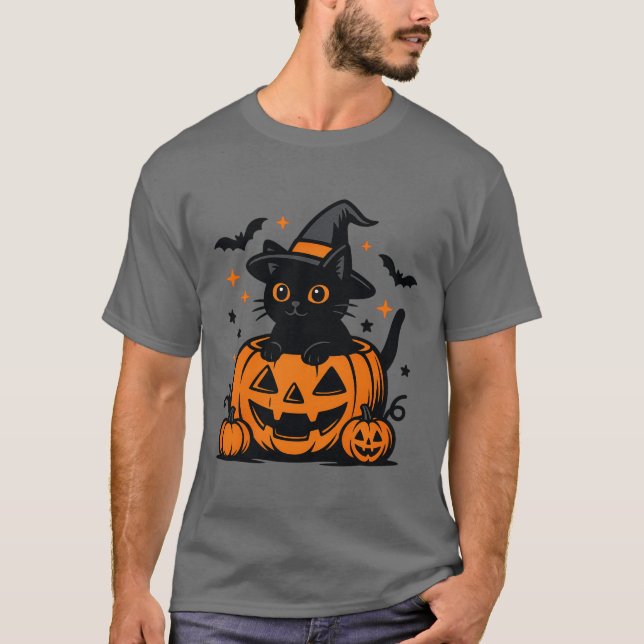Calabaza de gato negro de Halloween camiseta mascu (Anverso)