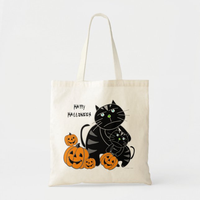 Calabaza de gato negro Feliz Bolsa de Halloween 2 (Frente)