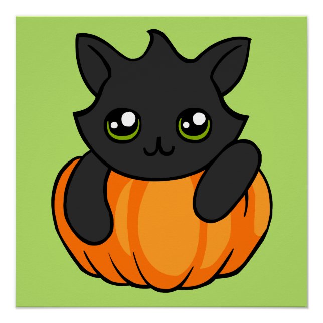 Calabaza de gato negro lindo dibujando Poster de H (Anverso)