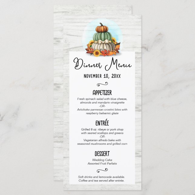 Calabaza de girasol Rústico Country Fall Farm Menú (Anverso / Reverso)