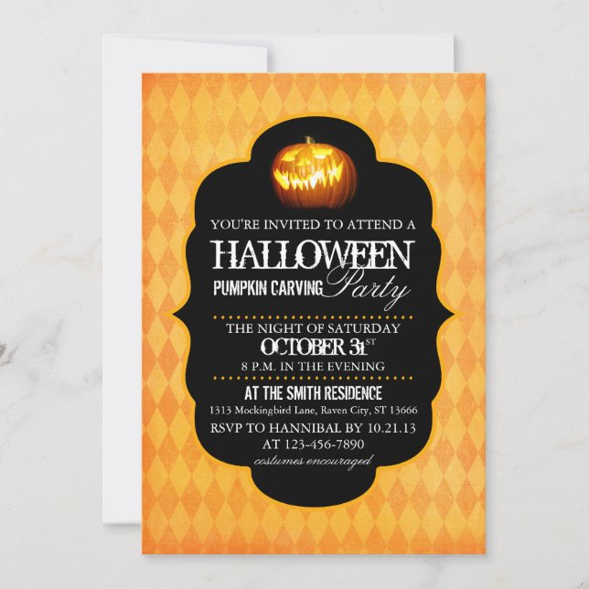 Calabaza de Halloween que talla la invitación del (Anverso)