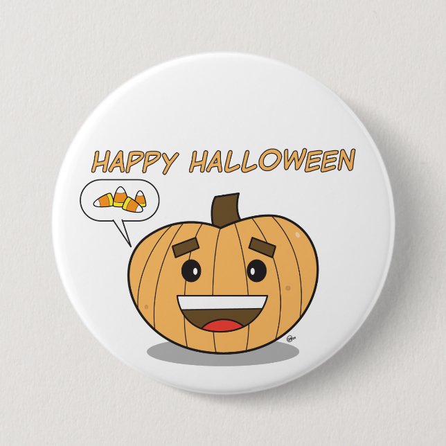 Calabaza de Kawaii del feliz Halloween - botón (Anverso)