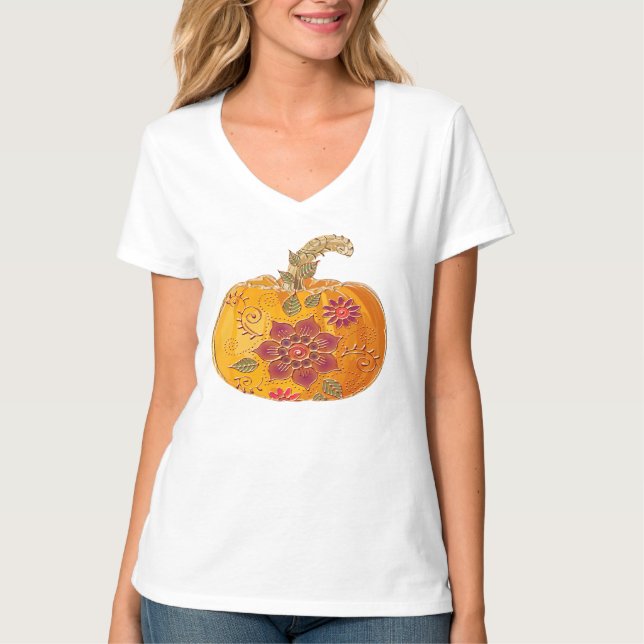 Calabaza de otoño con camiseta de flores (Anverso)