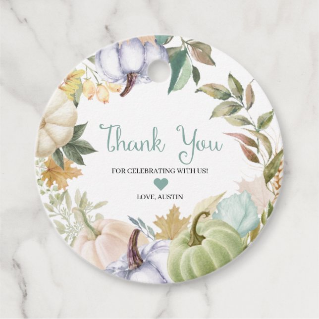 Calabaza de otoño etiqueta de favor de agradecimie (Anverso)