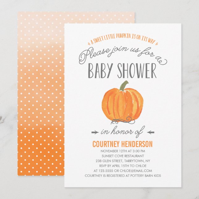 Calabaza de otoño Ombre | Invitación de Baby Showe (Anverso / Reverso)