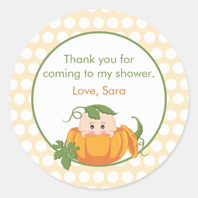 Calabaza de otoño | Pegatina Baby Shower Favor (Anverso)