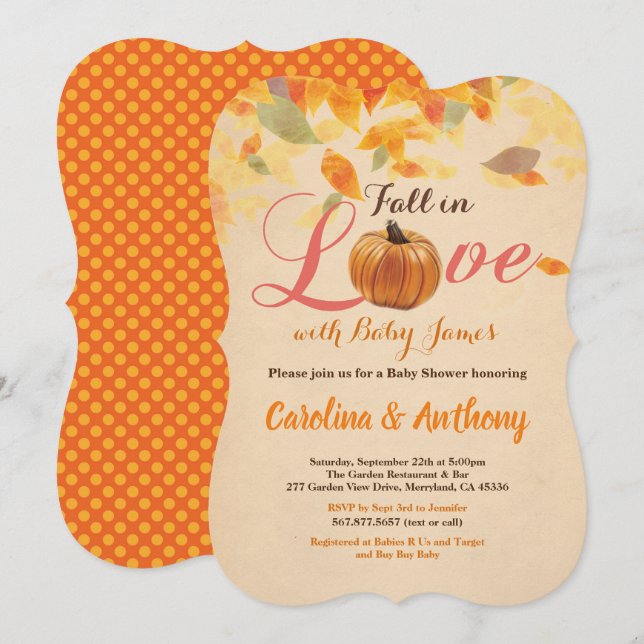 Calabaza de otoño vintage invitación a ducha de be (Anverso / Reverso)