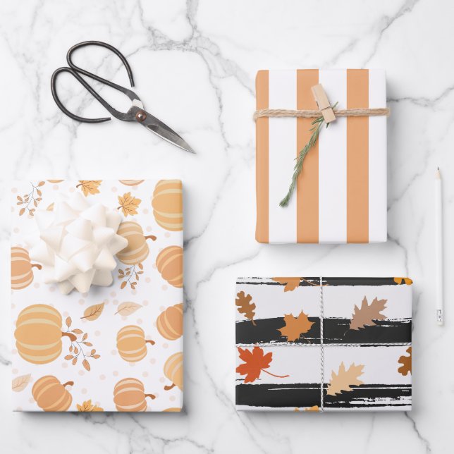 Calabaza de otoño y rayas Pastel de hojas (Anverso)