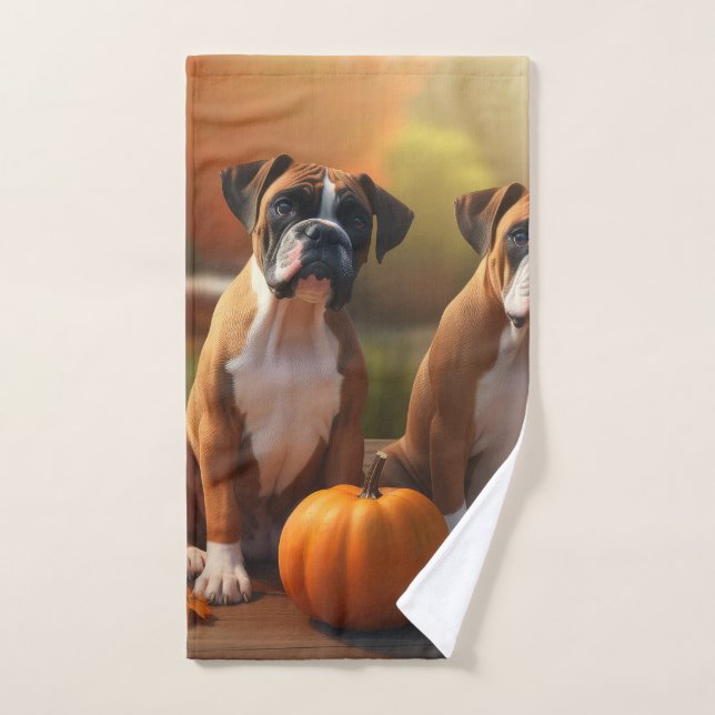 Calabaza deslumbrante Boxer Puppy Autumn (Toalla de mano)