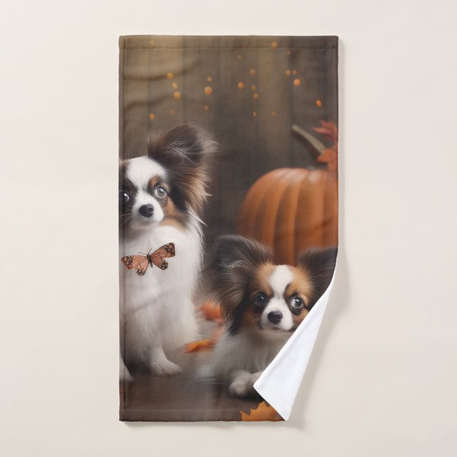 Calabaza deslumbrante Papillon Puppy Autumn (Toalla de mano)