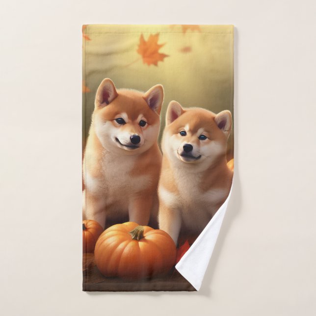 Calabaza deslumbrante Shiba Inu Puppy Otoño (Toalla de mano)