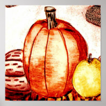 Calabaza e impresión de fruta