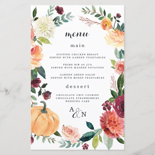 Calabaza Elegante Boda de flores de otoño tarjetas (Anverso)