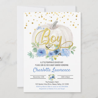 Calabaza es una invitación azul de un niño Baby Sh