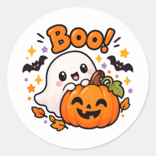 Calabaza fantasma Boo linda Pegatina redonda de Ha