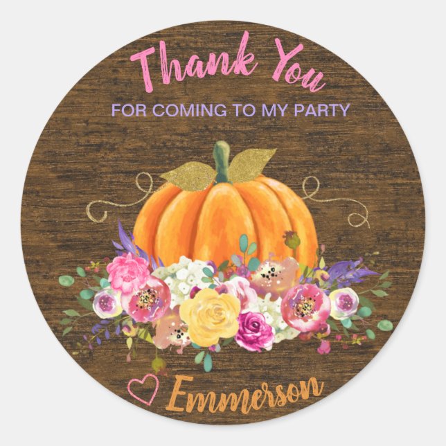 Calabaza, fiesta de cumpleaños, etiqueta de favor, (Anverso)