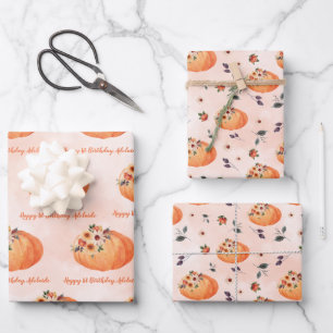 Calabaza floral de otoño con hoja de papel de envo