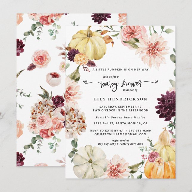 Calabaza floral elegante | Baby Shower de otoño (Anverso / Reverso)