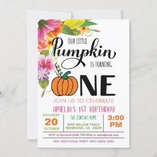 Calabaza floral Primera invitación de cumpleaños -
