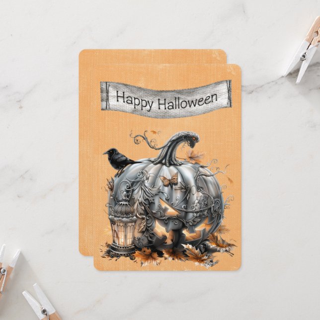 Calabaza gris de Halloween Ornate Steampunk (Anverso/Reverso In Situ)