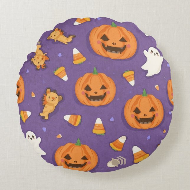 Calabaza Halloween y Almohada redonda fantasma (Anverso)