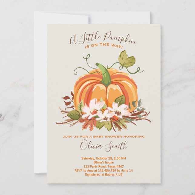 Calabaza Invitación a la ducha para bebés Otoño Ca (Anverso)