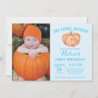 Calabaza Invitación al primer cumpleaños Azul