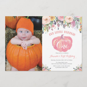 Calabaza Invitación al primer cumpleaños Floral ro