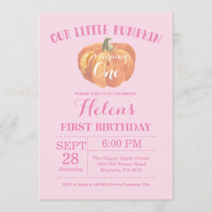 Calabaza Invitación al primer cumpleaños rosado