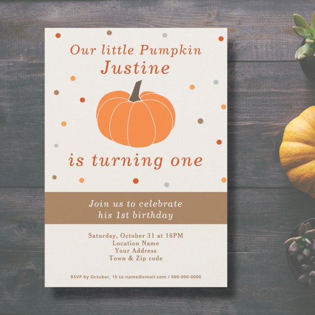 Calabaza Invitación de cumpleaños 1 (Pumpkin 1st Birthday Invitation )