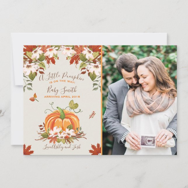 Calabaza Invitación de embarazo otoño bebé (Anverso)