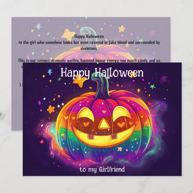 Calabaza luminosa arcoíris 🌈🎃 tarjeta (Anverso / Reverso)