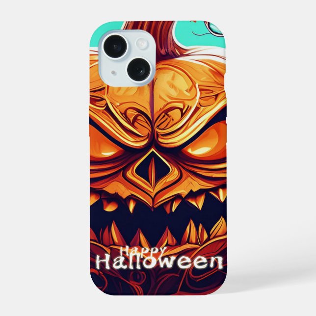 Calabaza naranja espeluznante con cara, Halloween (Reverso )