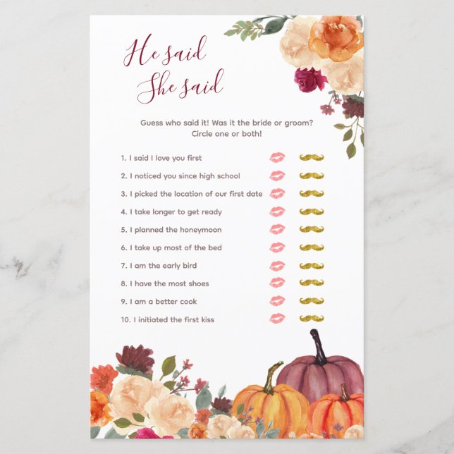 Calabaza naranja quemada Dijo que dijo tarjeta de  (Anverso)