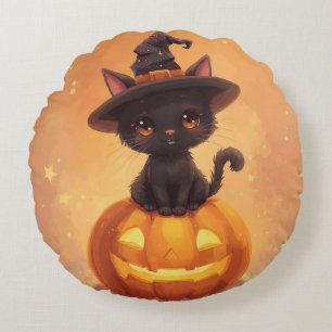 Calabaza negra de gato redondeada almohada de Hall