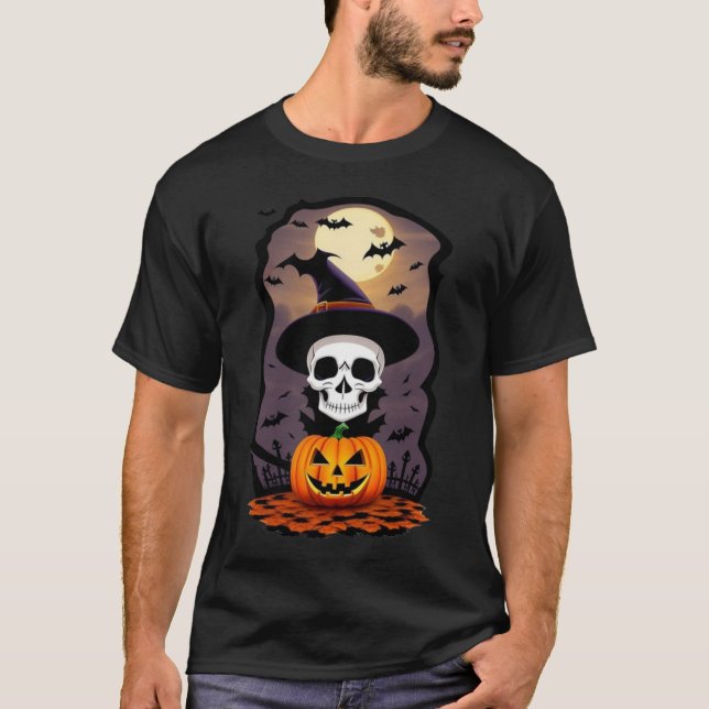 Calabaza orang de cráneo de Halloween Camiseta bás (Anverso)