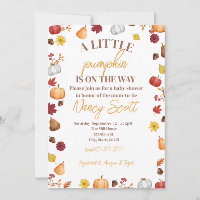 Calabaza otoñal está en camino de invitación (Anverso)