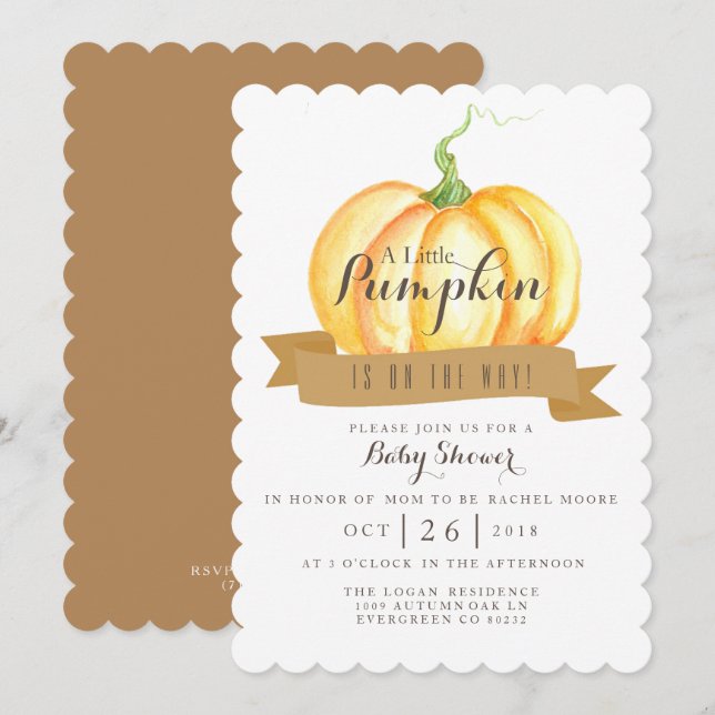 Calabaza pequeña | Acuarela | Invitación de Baby S (Anverso / Reverso)