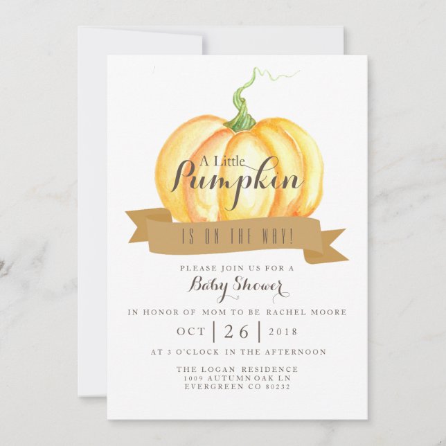 Calabaza pequeña | Acuarela | Invitación de Baby S (Anverso)