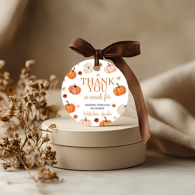 Calabaza Primer Cumpleaños etiqueta de agradecimie (Subido por el creador)