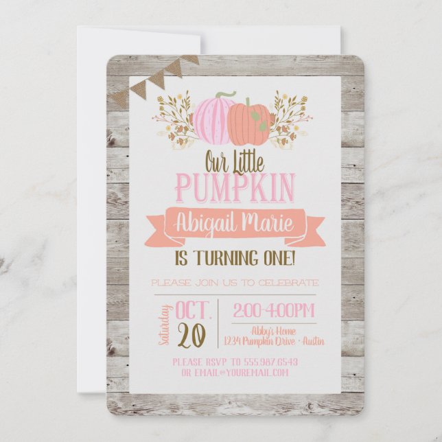 Calabaza Primer cumpleaños Invitación a Niña Peque (Anverso)