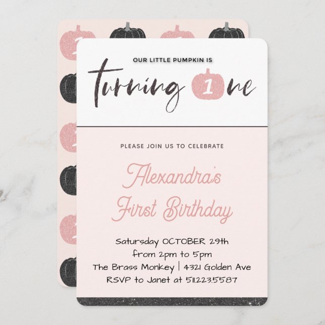 Calabaza Primer cumpleaños Invitaciones Chica Negr (Anverso / Reverso)