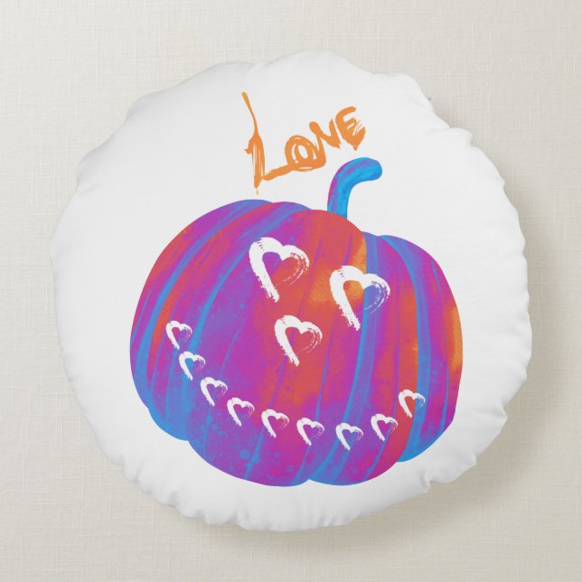 Calabaza psicodélica almohada redonda cardíaca (Reverso)