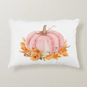 Calabaza rosa otoño y almohada de arco iris con ac