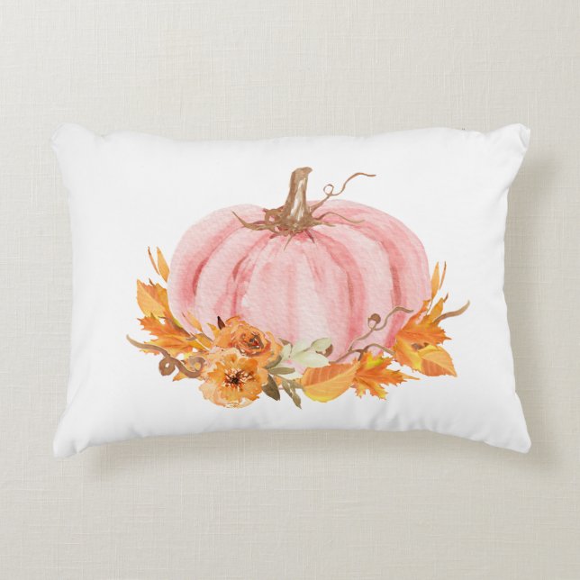Calabaza rosa otoño y almohada de arco iris con ac (Anverso)