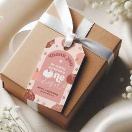 Calabaza Rosa Retro Primer Cumpleaños etiqueta de 