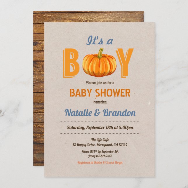 Calabaza rústica es una invitación a la ducha de b (Anverso / Reverso)