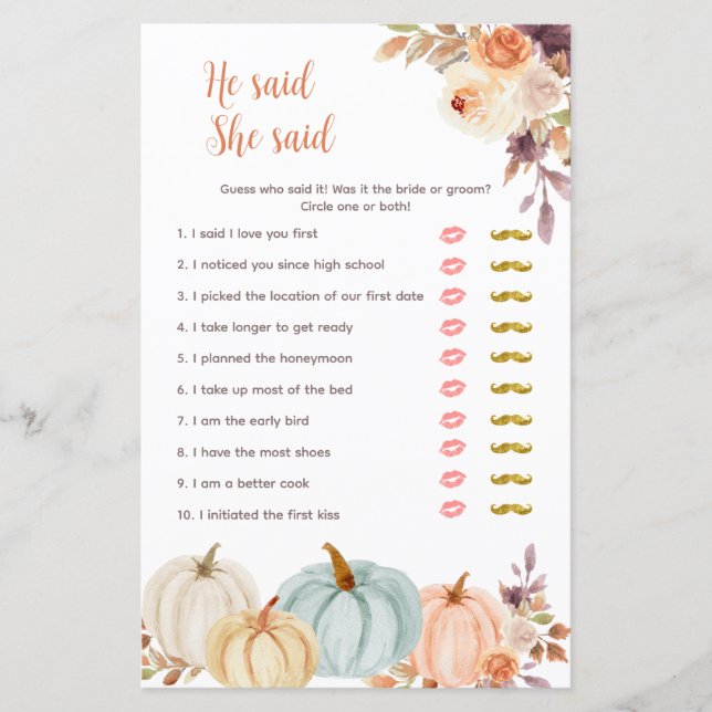 Calabaza Rustica Floral Dijo que dijo Tarjeta de J (Anverso)